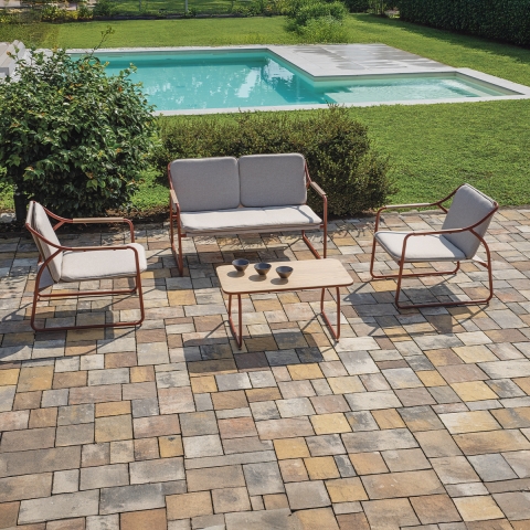 Modernes Gartenmöbel-Set Tinos mit 2 Sesseln, Sofa und Tisch Aktion