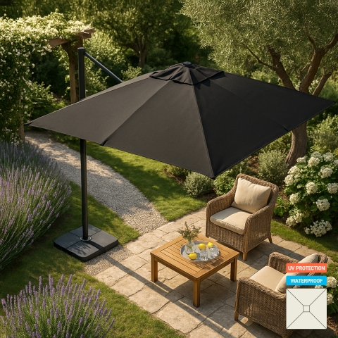 Gartenschirm mit verstellbarem Arm aus Aluminium mit dezentraler Stange 3x3m Paradise Noir Aktion
