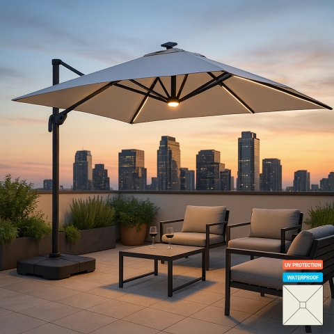 Ampelschirm 3m anti uv Pendelschirm mit Solar-Led-Licht Alu Paradise Aktion