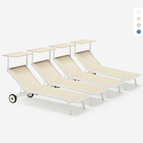 4 Sonnenliegen Strandliegen aus Aluminium mit Rollen für Garten Swimming Pool Alabama Aktion