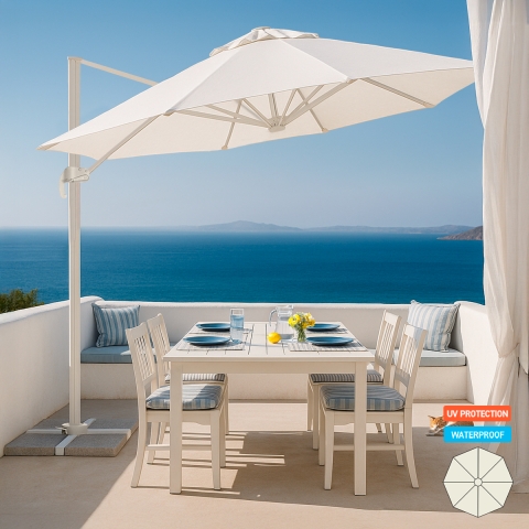 Aluminium-Gartenschirm mit dezentraler Stange für Haus 3x3m Paradise White Aktion