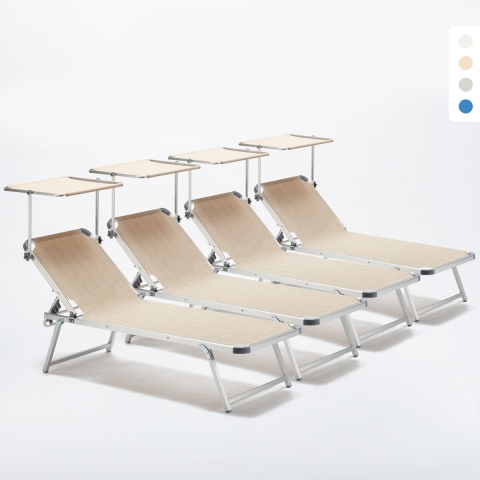 4er Set Nettuno Aluminium Sonnenliegen mit verstellbarem Sonnendach Aktion
