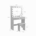 Schwarzer Schminktisch mit Spiegel mit LED-Lichtern und Hocker Gaia Black 
