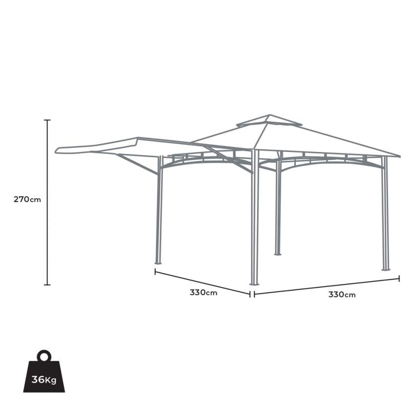 Gazebo 3,3X3,3 Meter Für Garten Pagode Antigua Mit Hochwasserschutz