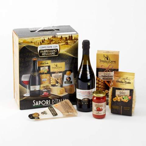Geschenkkorb Weihnachtsgeschenk mit Lambrusco Wein Parmesan Italian Taste