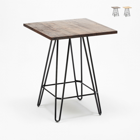 Hoher Tisch im Industrial Design 60x60 aus Metall Stahl und Holz Bolt Aktion