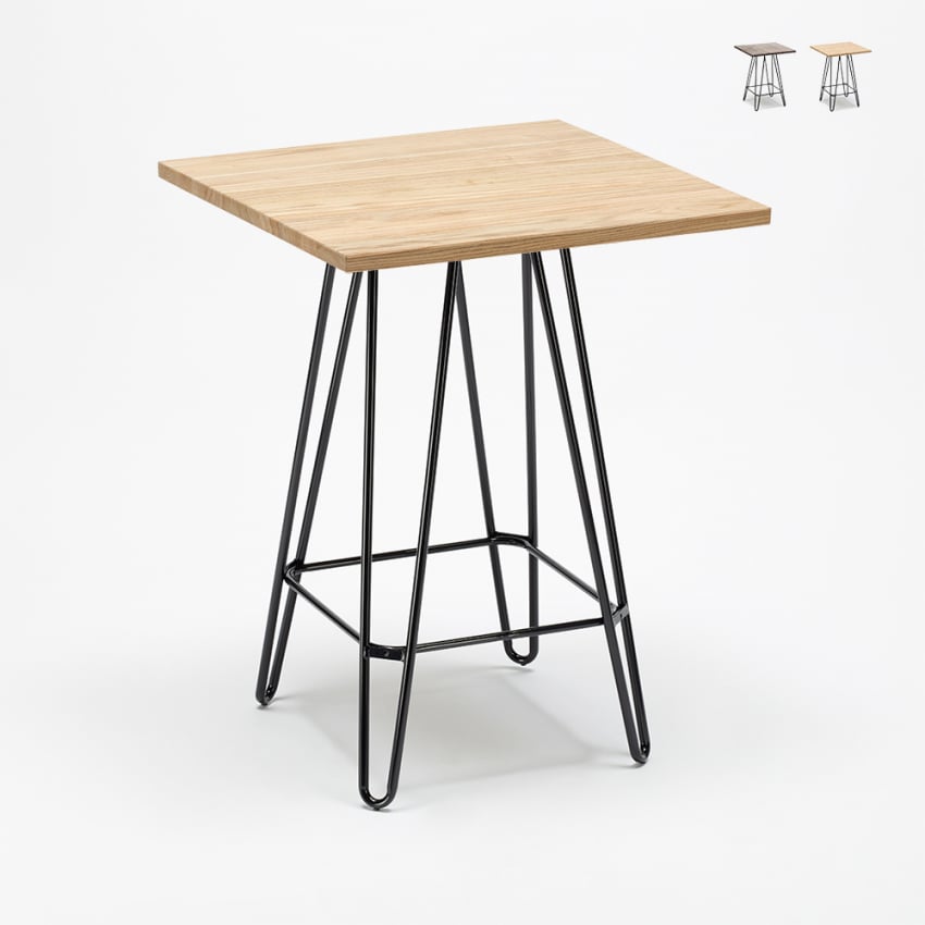 Hoher Tisch im Industrial Design 60x60 aus Metall Stahl und Holz Bolt Rabatte Hoher Tisch im Industrial Design 60x60 aus Metall Stahl und Holz Bolt Rabatte