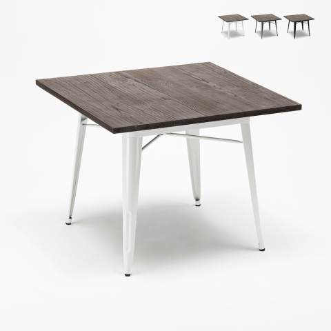 Tolix Industrie-Stil Tisch Stahl Holz 80x80 für Pub Esszimmer Allen