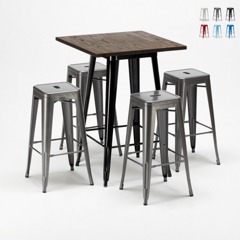 Hohes Tischset und 4 Metallhocker Tolix Industriestil Little Italy Aktion