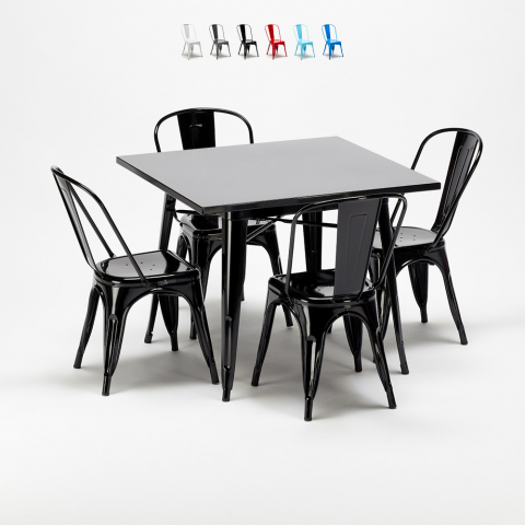 quadratischer tisch und stühle aus soho-set im-industriestil aus metall Aktion