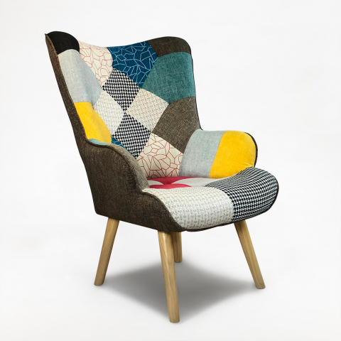Moderner Sessel Patchwork Design Stuhl mit Armlehnen Patchy Chic Aktion