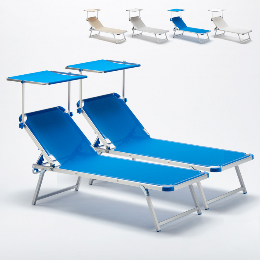2er Set Aluminium Sonnenliegen mit Sonnendach Nettuno Lagerbestand 2er Set Aluminium Sonnenliegen mit Sonnendach Nettuno Lagerbestand