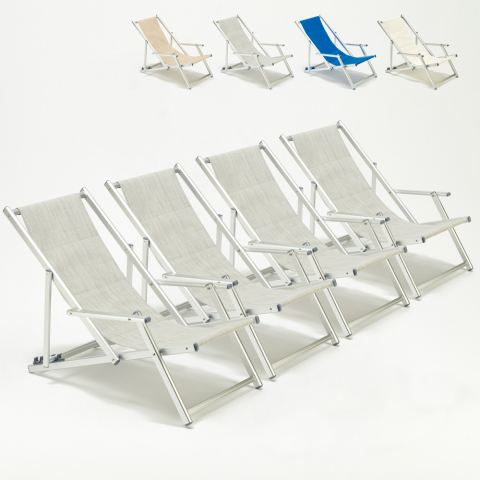 4 Strandstühle Sonnenliege mit Armlehne Aluminium Pool Riccione Lux