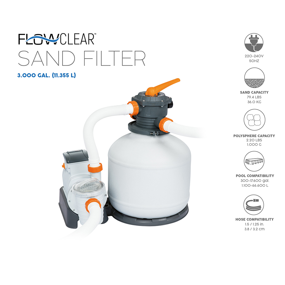 Bestway 58486 Flowclear Sandfilteranlage Fur Pools Mit Umwalzleistung 9 800 Lt Std