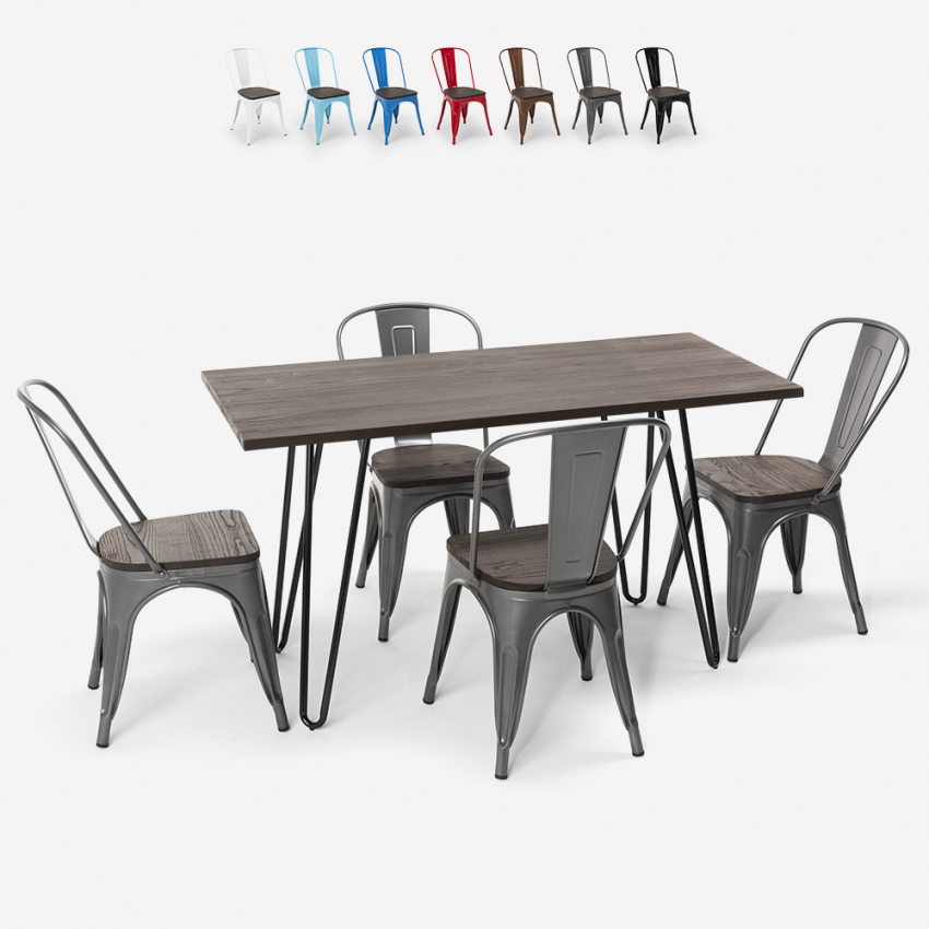rechteckiges tischset 120 x 60 mit 4 stühlen aus industriellem stahl und holz im-stil roger Verkauf