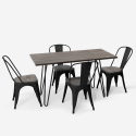 rechteckiges tischset 120 x 60 mit 4 stühlen aus industriellem stahl und holz im-stil roger 