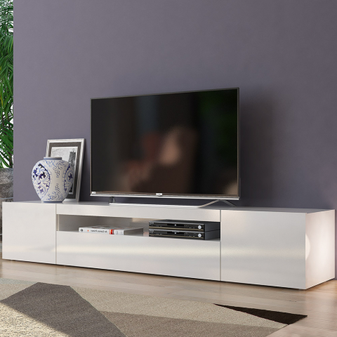 Design TV-Schrank mit Klappschubladen Türen 200cm Daiquiri White L