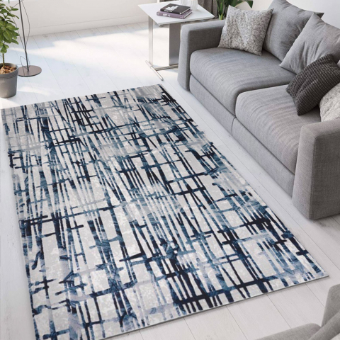 Kurzfloriger blauer grauer Teppich des modernen zeitgenössischen Designs Double CEL001