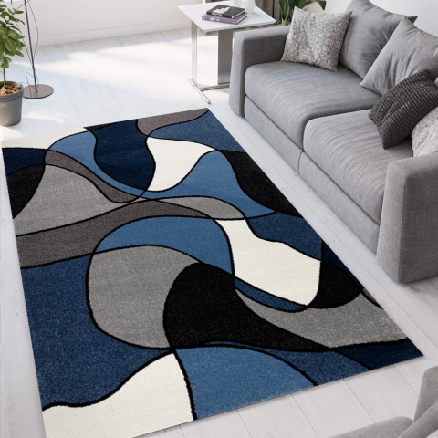 Teppich modernes geometrisches Design Pop Art Muster Blau Weiß BLU015