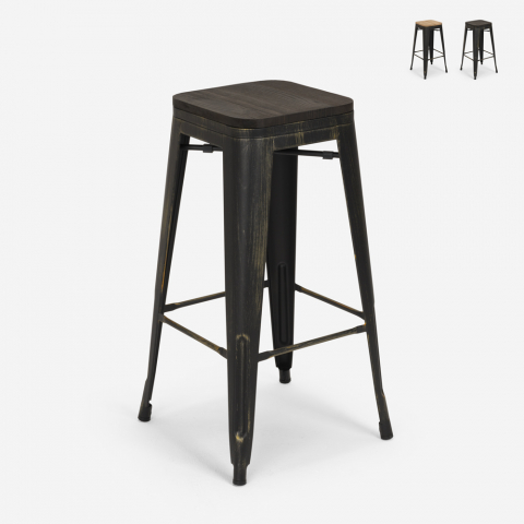 Hocker Design Metall Holz Industrie Tolix-Stil Bar Küche Brush Up