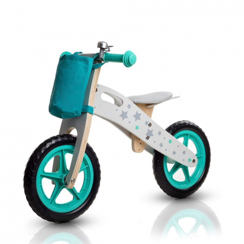 Kinderfahrrad ohne Pedale aus Holz mit Korb balance bike Ride Aktion