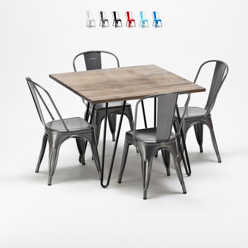 quadratische holztischgarnitur und metallstühle design industrial bay ridge Lagerbestand