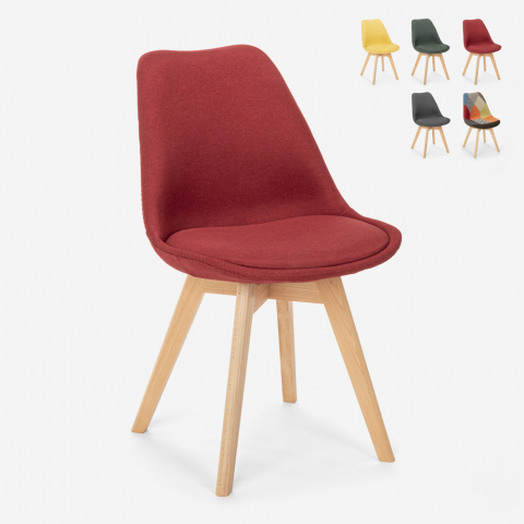 Nordic Design Stuhl aus Holz und Stoff und Kissen Küchen Bars Restaurants Dolphin Aktion