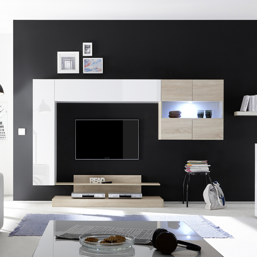 Moderne Wohnwand TV-Schrank Hochglanz Weiß Holz Nice Aktion Moderne Wohnwand TV-Schrank Hochglanz Weiß Holz Nice Aktion