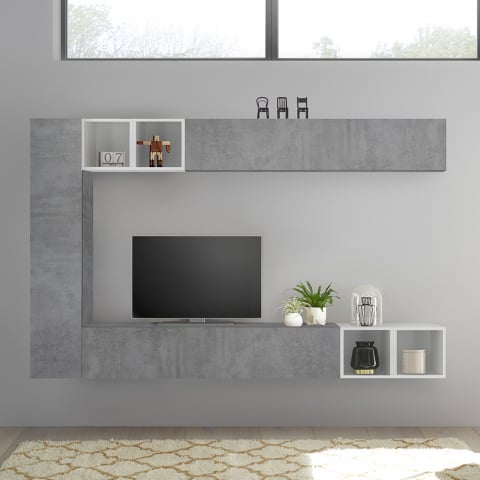 Wohnzimmer Wandeinheit modernes Design Grau Beton TV-Ständer Infinity 104