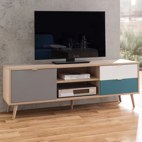 TV-Möbel im skandinavischen Design mit 2 Schubladen mit offener Fachtür aus Holz Glabas