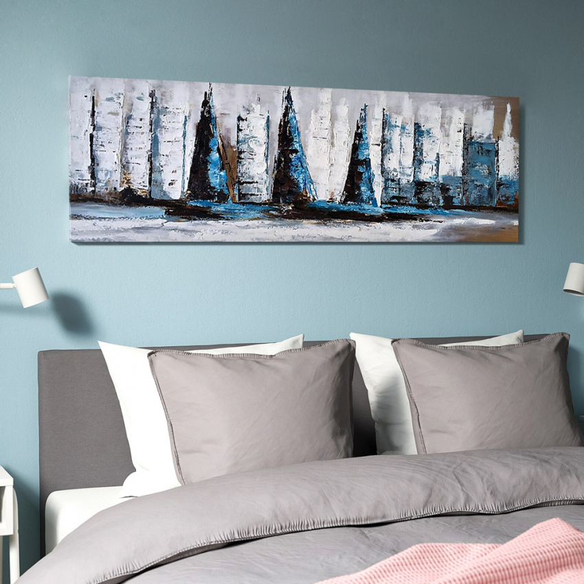 Handgemaltes Segelboot-Meer-Gemälde auf Leinwand 140x45cm Sailing Along Aktion Handgemaltes Segelboot-Meer-Gemälde auf Leinwand 140x45cm Sailing Along Aktion