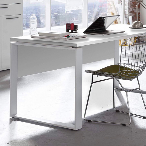 Schreibtisch Breit Hochglanz Weiß für Büro Arbeitszimmer 170x80cm Ghost-Desk