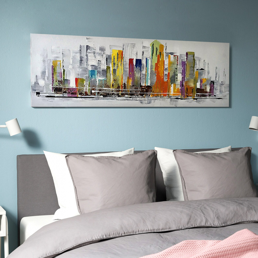 Handgemaltes Stadtlandschaftsbild auf Leinwand 140x45cm Skyline Aktion Handgemaltes Stadtlandschaftsbild auf Leinwand 140x45cm Skyline Aktion