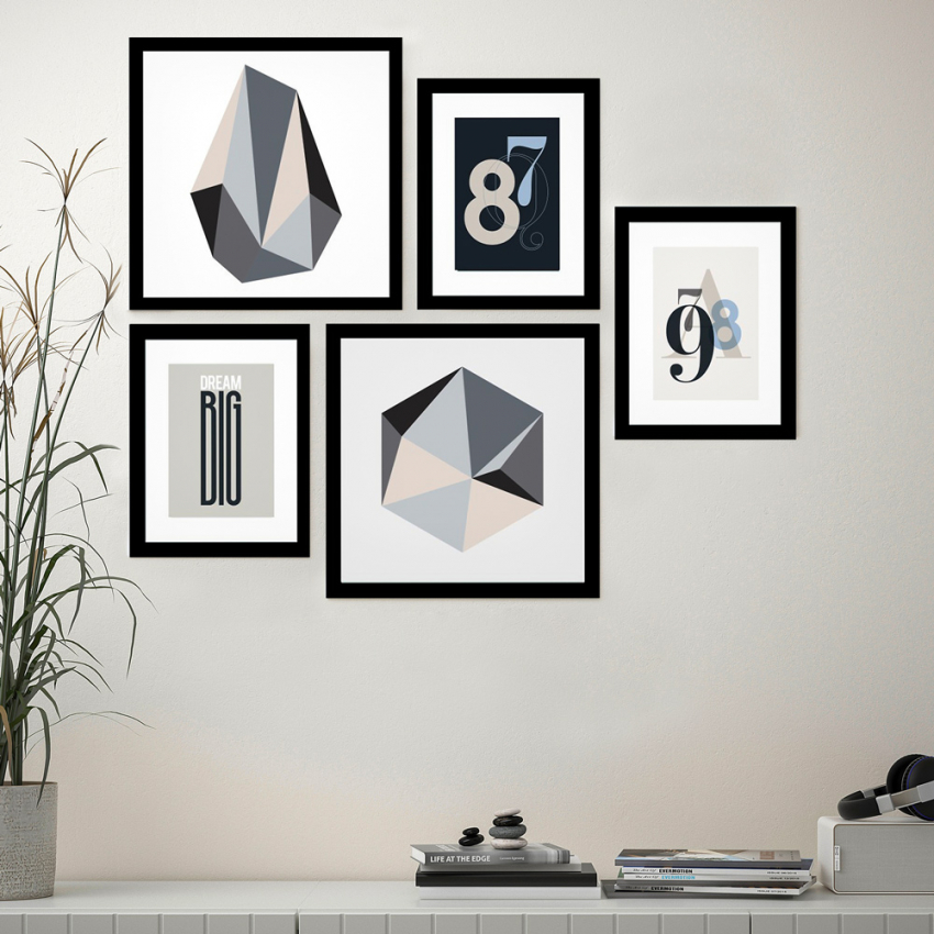 Set mit 5 minimalistischen Bildern, gerahmte B&W Collage-Drucke Aktion Set mit 5 minimalistischen Bildern, gerahmte B&W Collage-Drucke Aktion