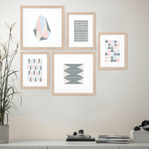 Set 5 Bilder orientalischen Stil Collage Drucke gerahmt Rahmen Origami Aktion