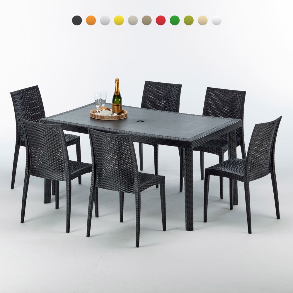 Poly Rattan Tisch Rechteckig mit 6 Bunten Polyrattan Stühlen 150x90 Schwarz Poly Rattan Tisch Rechteckig mit 6 Bunten Polyrattan Stühlen 150x90 Schwarz