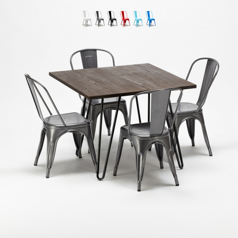 tisch mit 4 stühlen aus metall und holz im industriellen stil pigalle Aktion
