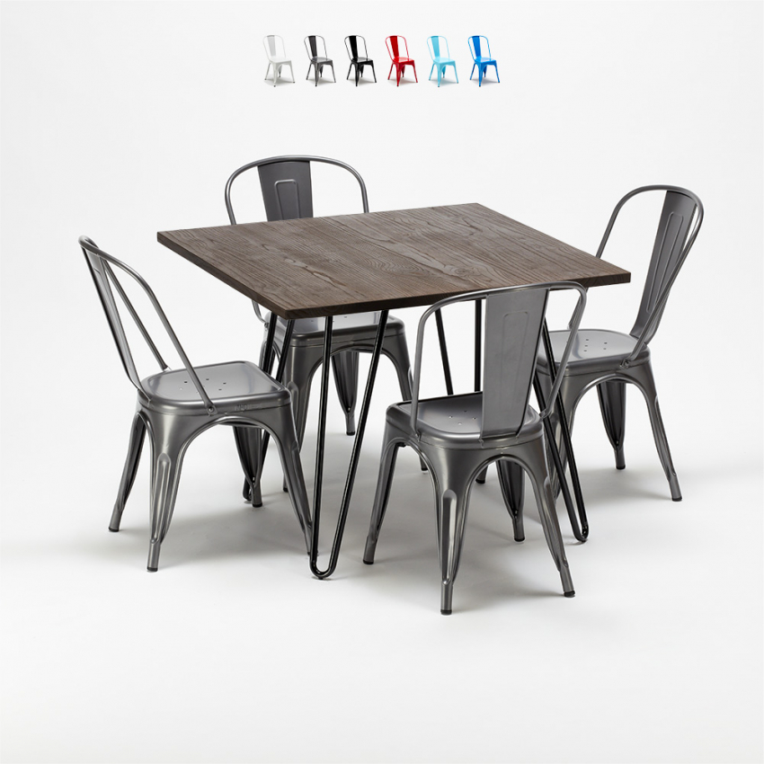 tisch mit 4 stühlen aus metall und holz im industriellen stil pigalle Aktion tisch mit 4 stühlen aus metall und holz im industriellen stil pigalle Aktion
