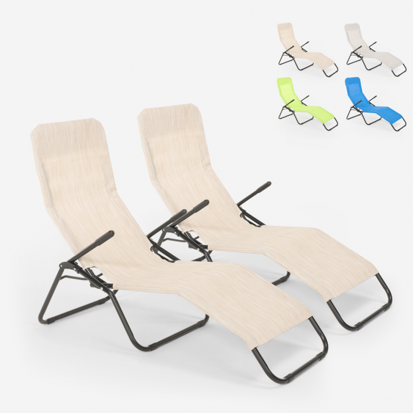 2er Set Strandliegen Liegestühle Sonnenliegen klappbar aus Stahl für  Strand und Garten Pasha Lagerbestand