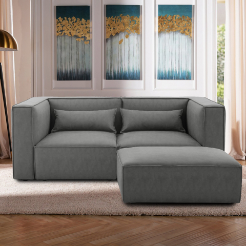 2-Sitzer-Sofa modular Schnitt modern aus Stoff mit Sitzpouf Solv