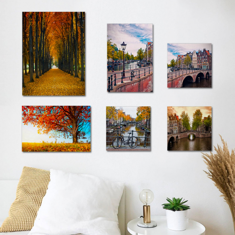 Set von 6 Leinwanddrucke städtische Landschaft Gemälde Holzrahmen Herbst Aktion