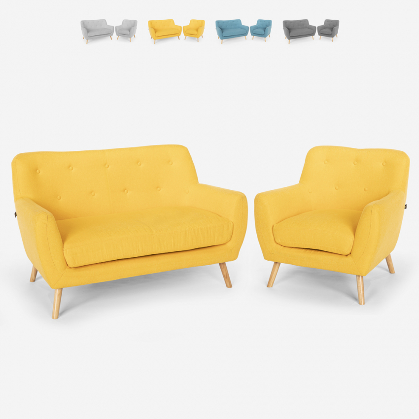 Lounge-Set Sessel und 2-Sitzer-Sofa skandinavisches Design Holz Stoff Algot Lagerbestand Lounge-Set Sessel und 2-Sitzer-Sofa skandinavisches Design Holz Stoff Algot Lagerbestand