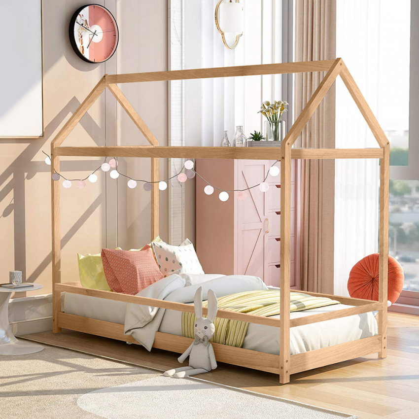 Montessori Kinderbett Hausbett aus Holz 80x160cm Husty Rabatte Montessori Kinderbett Hausbett aus Holz 80x160cm Husty Rabatte