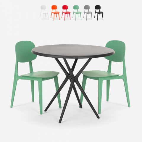 Set Schwarz runder Tisch 80cm  2 Designer Stühle Berel Black Aktion