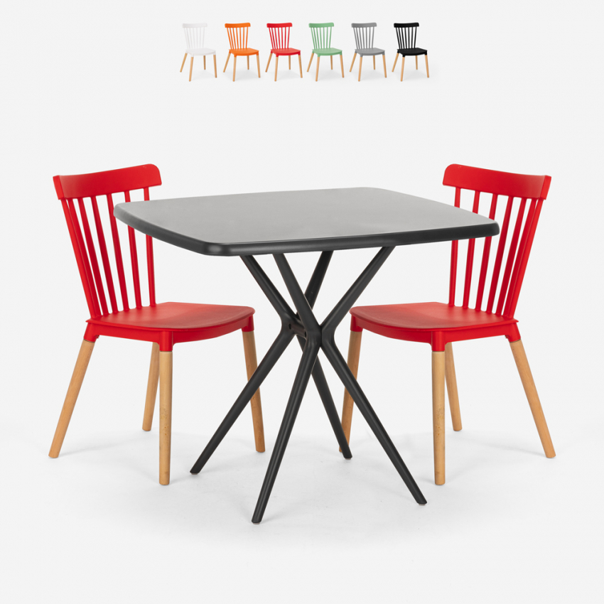 Set 2 Stühle modernes Design quadratischer Tisch 70x70cm Roslin Black Aktion Set 2 Stühle modernes Design quadratischer Tisch 70x70cm Roslin Black Aktion