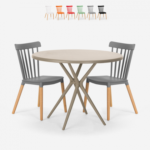 Set runder Design Tisch 80cm 2 Stühle beige Eskil Aktion
