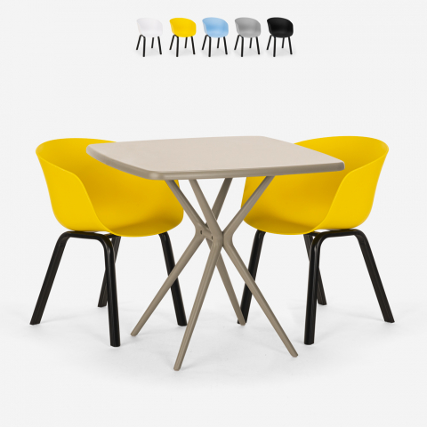 2er Set Stühle modern 70x70cm beige quadratischer Tisch Navan