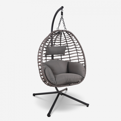 Hängender Eiförmiger Stuhl für Gartenschaukel Rattan mit Kissen Lindud Natural