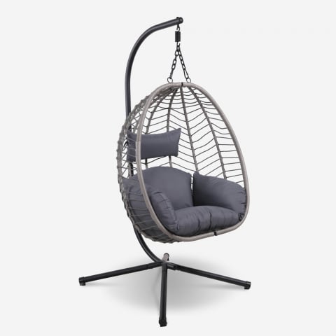 Hängender Eiförmiger Stuhl zum Schaukeln im Garten aus Rattan mit Kissen Lindud Moon