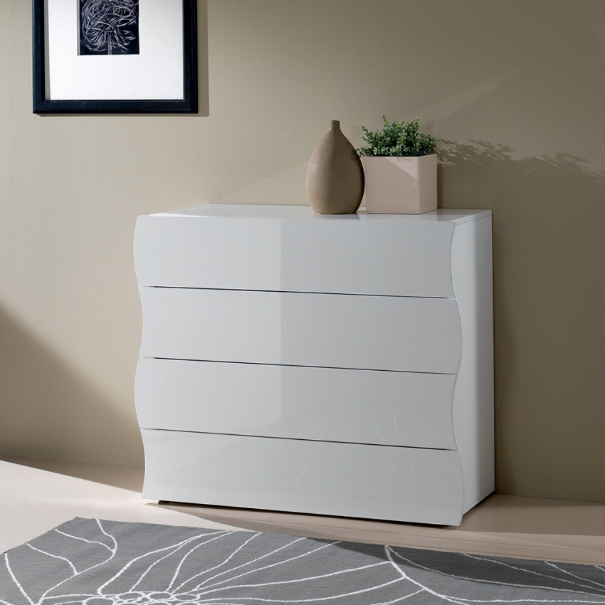 Kommode Schlafzimmer 100cm Design 4 Schubladen Hochglanz Weiß Onda Draw Aktion Kommode Schlafzimmer 100cm Design 4 Schubladen Hochglanz Weiß Onda Draw Aktion